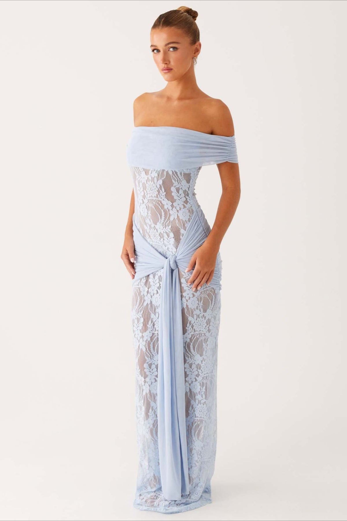 Sheer Lace Cutout Ribbon Bodycon Lace Dress