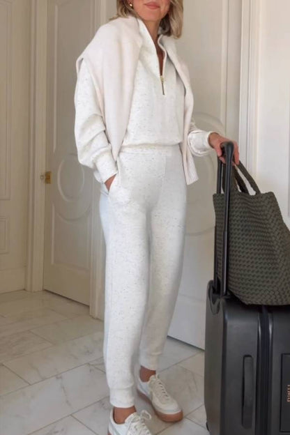 Half-zip sweatshirt and cropped pants set