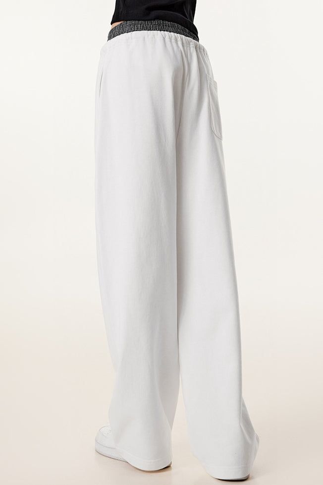 Patchwork Double Waist Wide Leg Athletic Pants