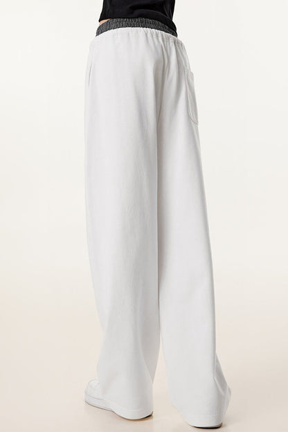 Patchwork Double Waist Wide Leg Athletic Pants