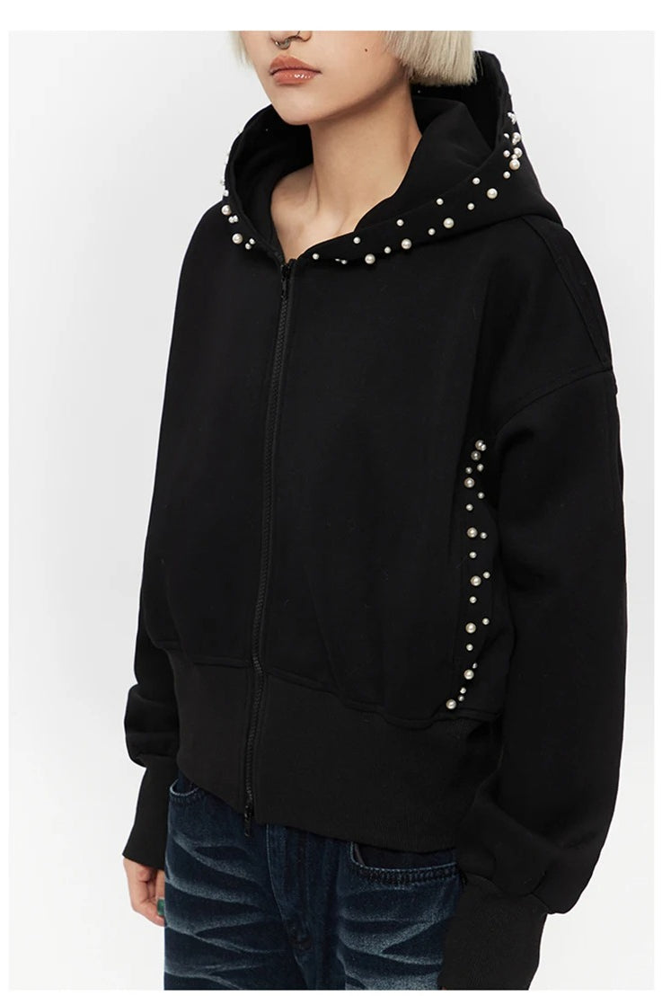 Pearl Zip-Up Loose Hoodie
