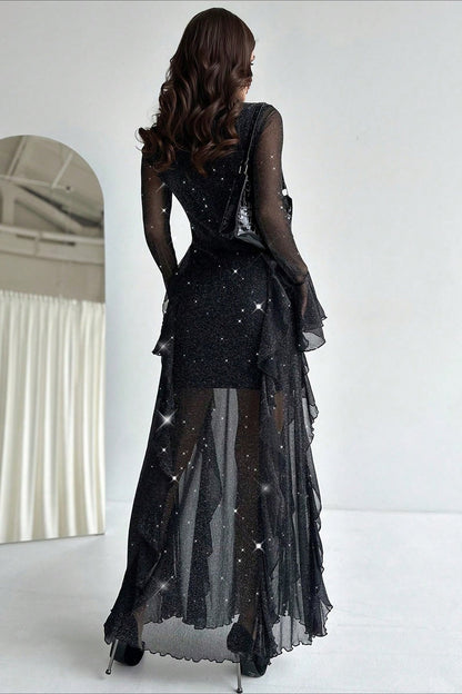 Elegant Ruffled Mermaid Maxi Dress
