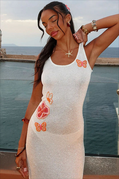 Shimmer Mesh Strap Maxi Vacation Dress