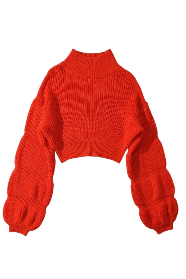 Loose Turtleneck Puff Sleeve Thick Sweater
