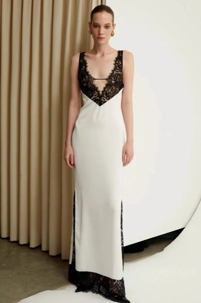 V Neck Lace Bandage Sleeveless Cocktail Formal Dress