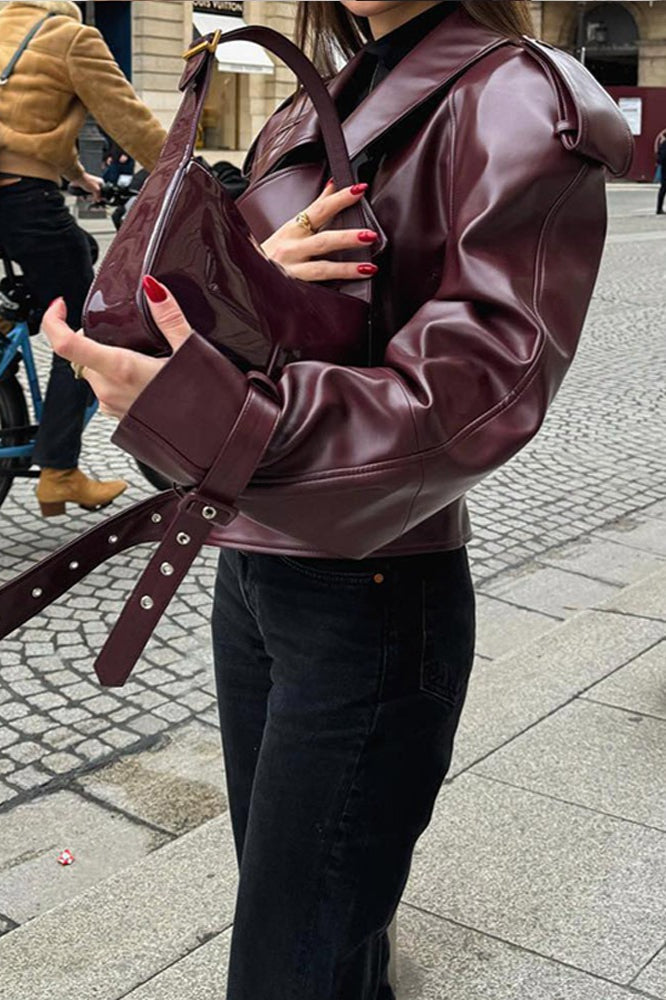 Vintage Adjustable Cuff PU Leather Jacket
