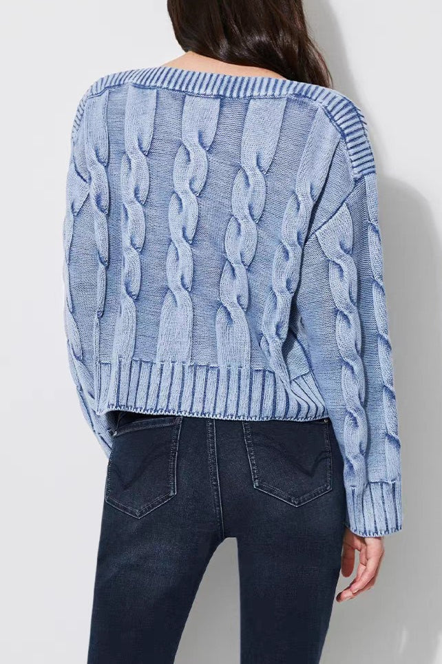 Vintage Cable Knit Off-Shoulder Sweater