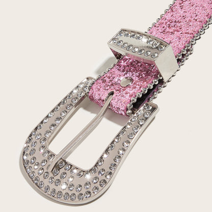 Rhinestone Sequin Wide Denim Belt
