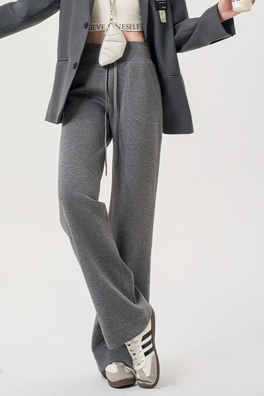 Fleece Lined Thermal Draping Lounge Straight Leg Knit Pants