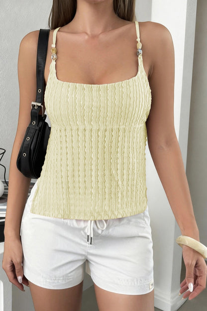 Solid U Neck Beaded Halter Cami