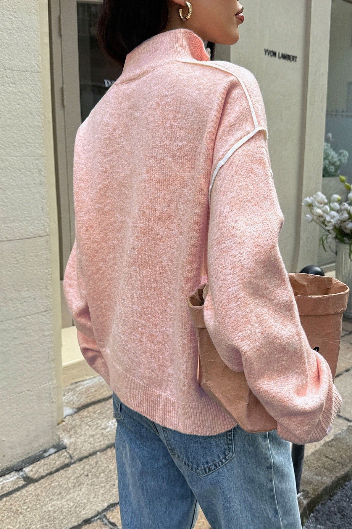 Casual Zip Front Long Sleeve Sweater