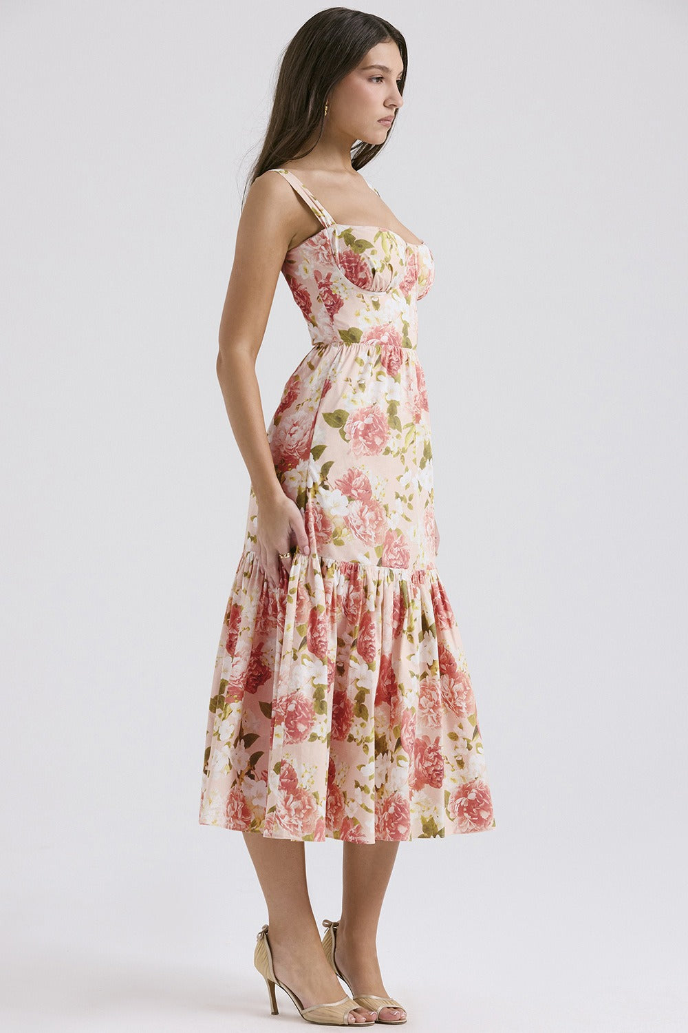 Floral Tiered A-Line Spaghetti Strap Floral Dress