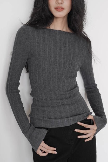Lightweight Grey Fitted Knit Top
