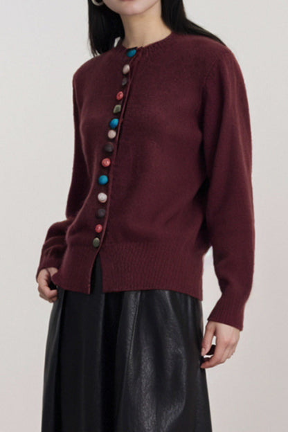 Round Neck Color Button Cardigan
