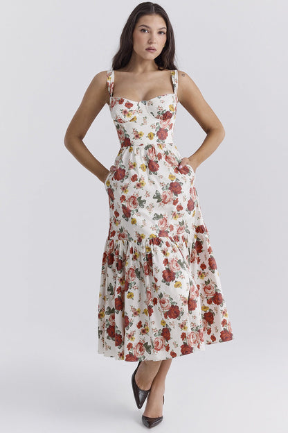 Floral Tiered A-Line Spaghetti Strap Floral Dress