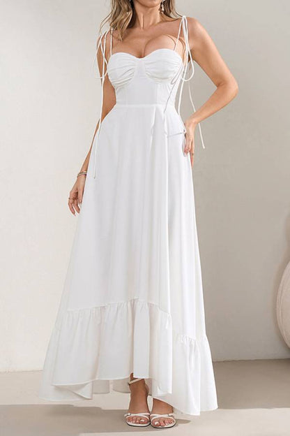 Spaghetti Strap Ruched Waist-Cinched Tiered Maxi Dress