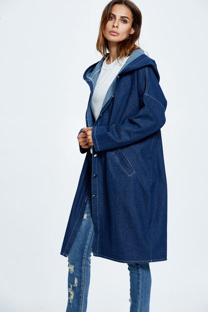 Long Hooded Denim Coat