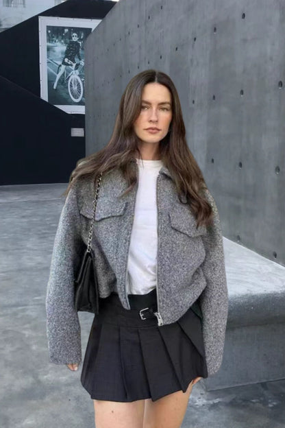 Cropped Wool Street Style Jacket