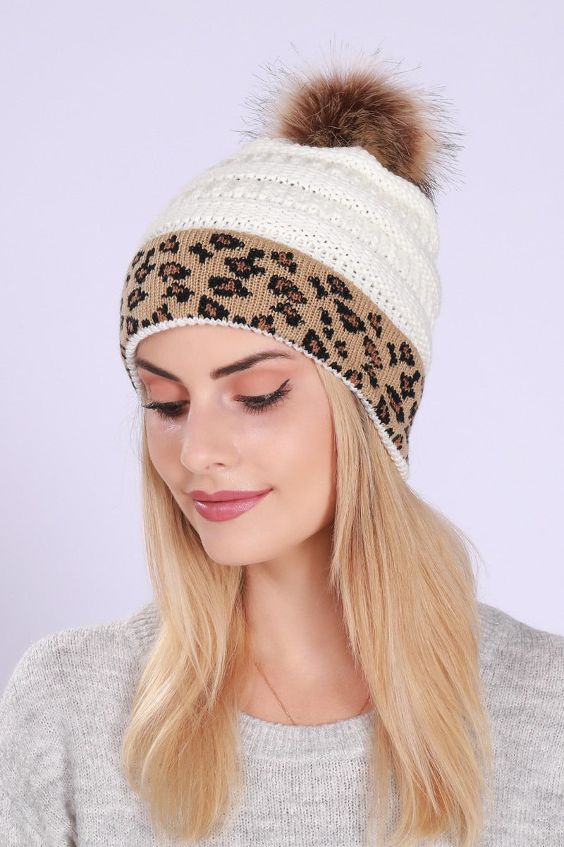 Leopard Print Slouchy Knit Beanie Hat