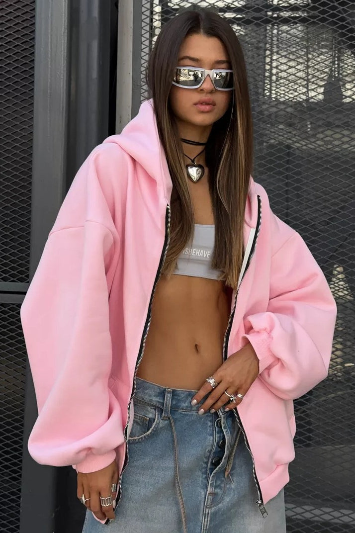 Retro Angel Dove Back Print Zip Hoodie