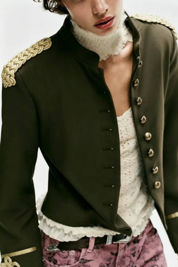 Napoleon Style Retro Rope Knot Decoration Stand Neck Long Sleeve Suit Jacket