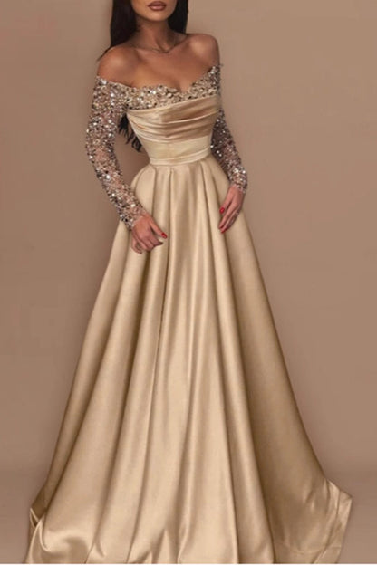 Long Sleeve Sequin Evening Gown Prom Dress