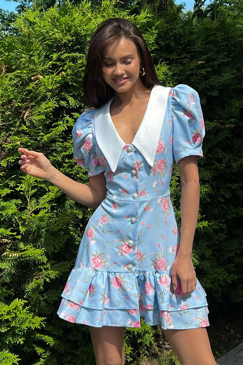 Puff Sleeve Ruffle Mini Floral Dress