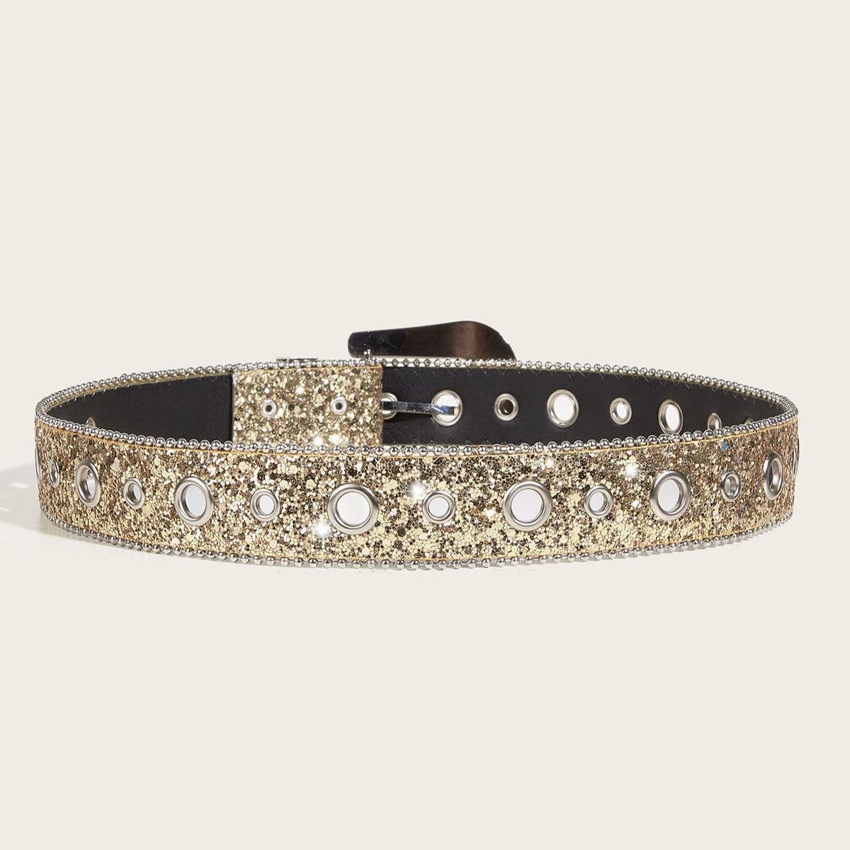 Rhinestone Sequin Wide Denim Belt