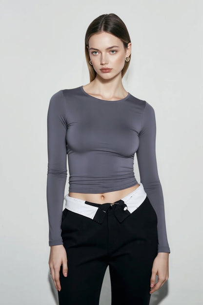 2024 Basic Round Neck Long Sleeve Pullover Tee