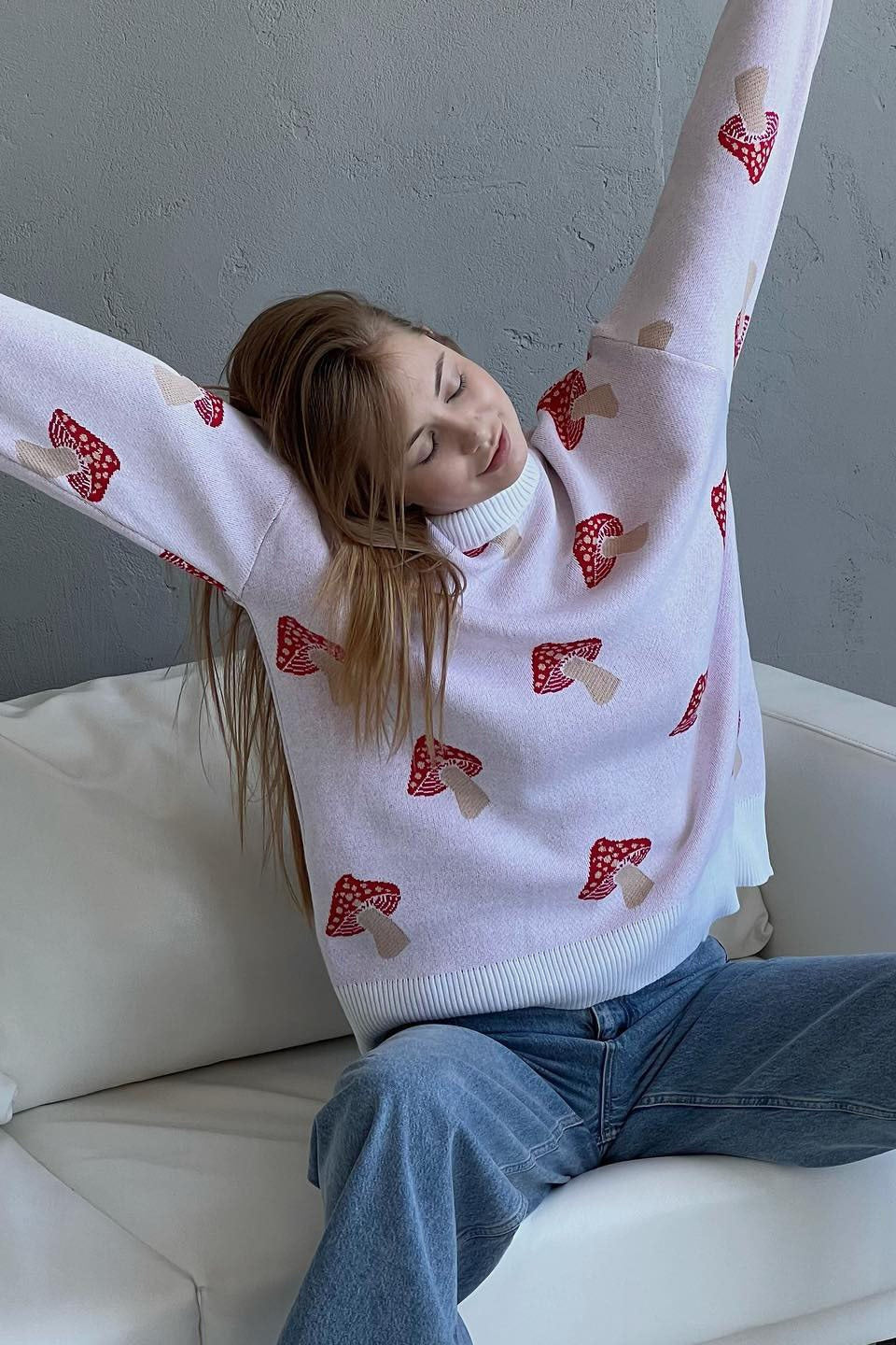 Mushroom Print Knit Sweater