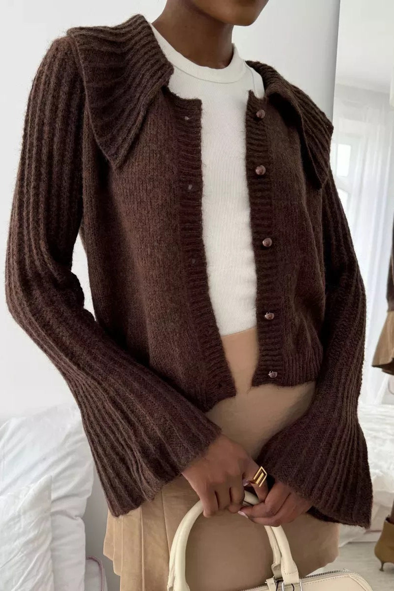 Fashionable Polo Bell Sleeve Sweater