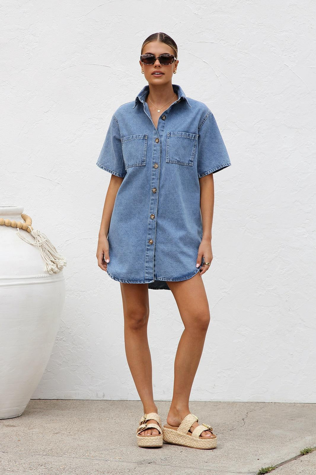 Short Sleeve Shirt Denim Dress