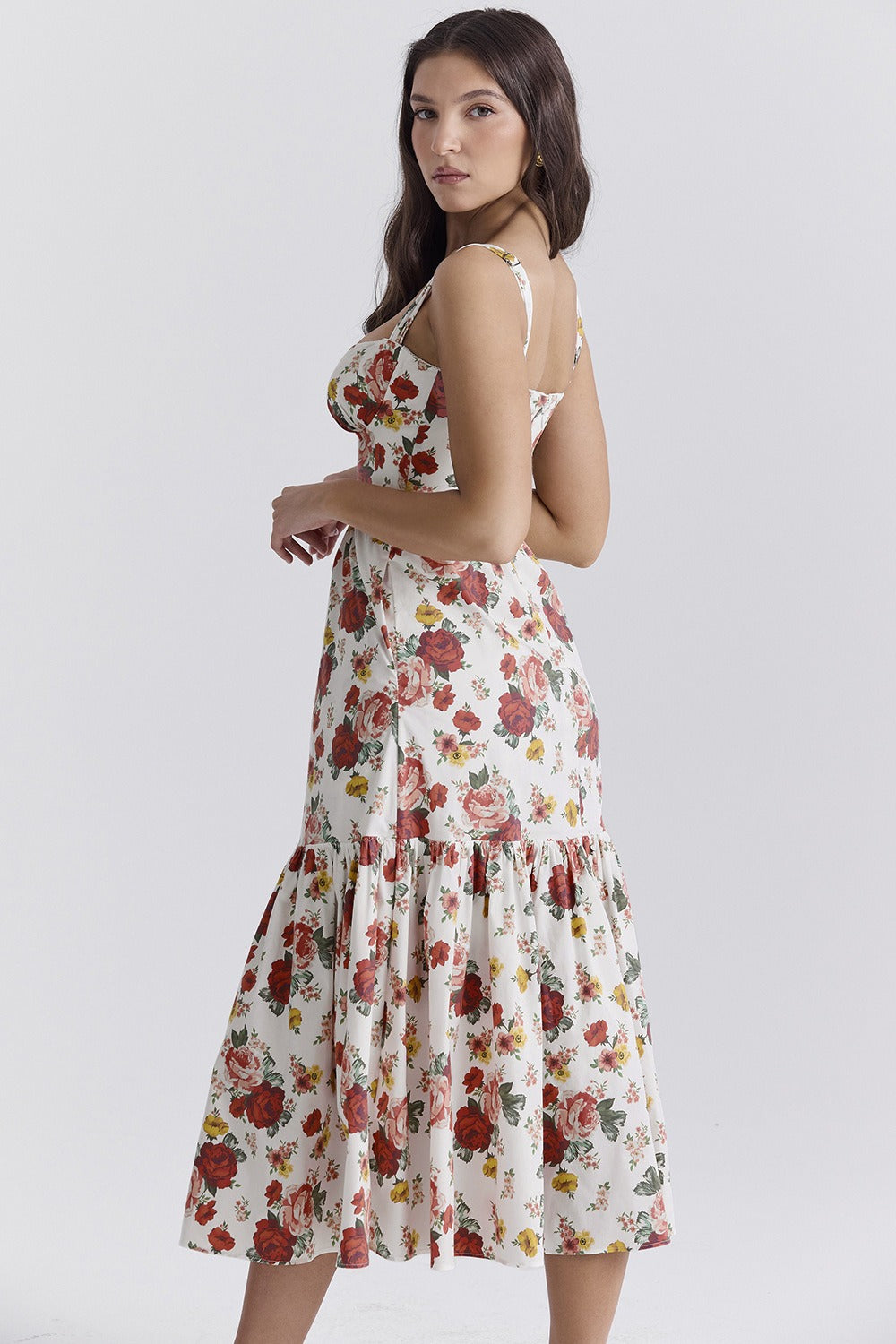 Floral Tiered A-Line Spaghetti Strap Floral Dress