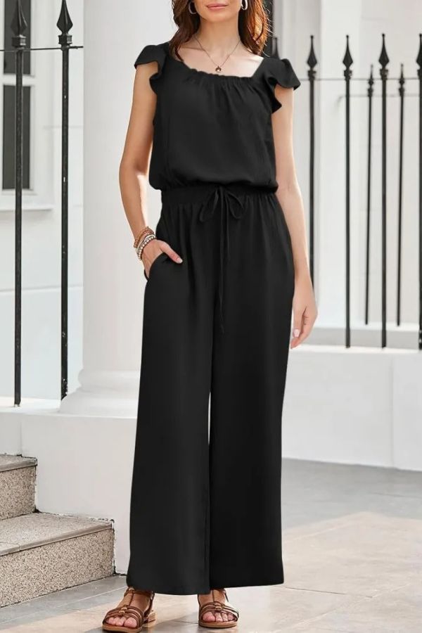 Women's Ruffle Sleeve Solid Color One Piece Jumpsuit