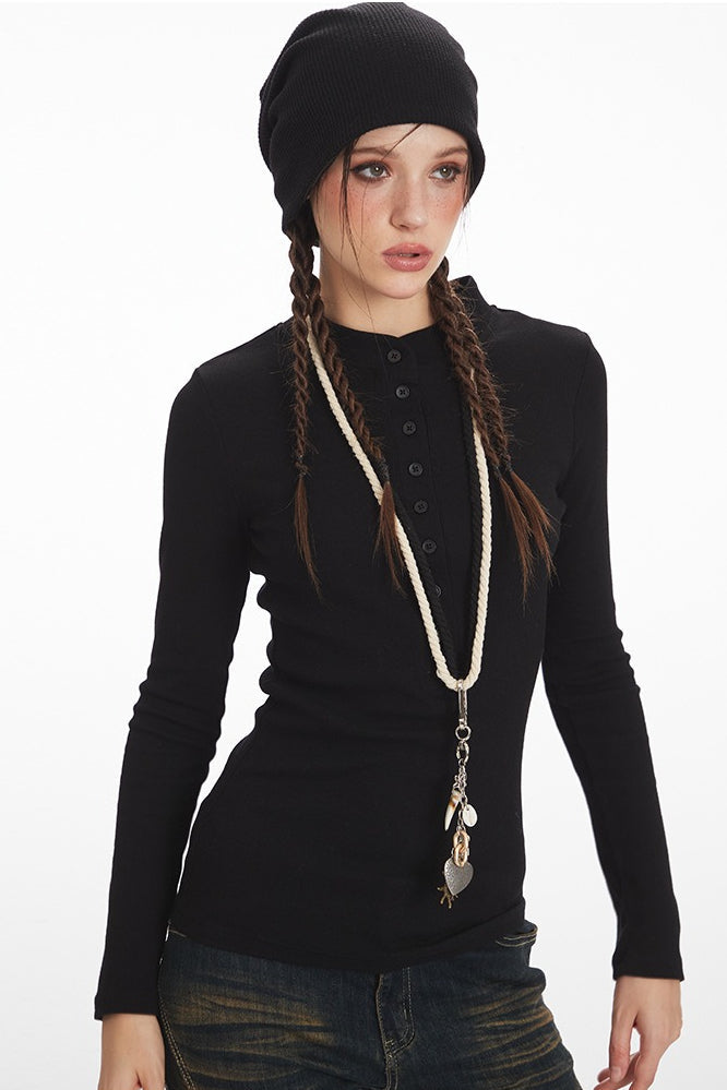 Structured Shoulder Slim Knit Top