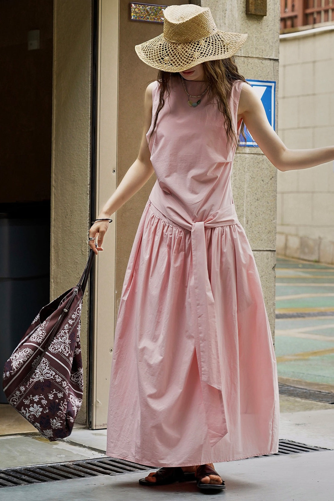 Pleated Tie Strap Lightweight Boho Dress