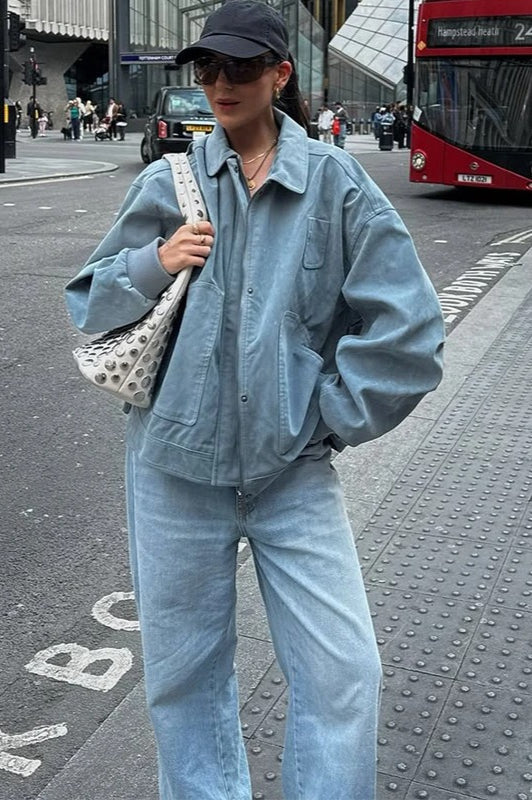 Blue Zip Lapel Jacket