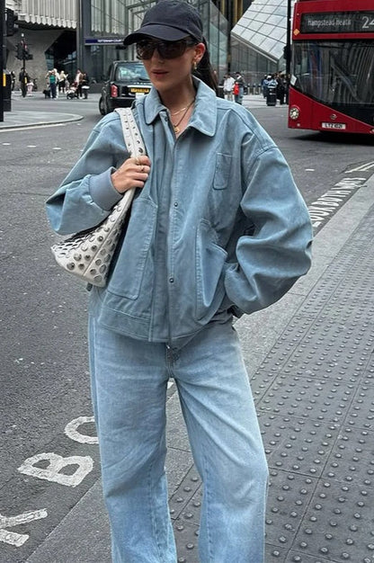 Blue Zip Lapel Jacket