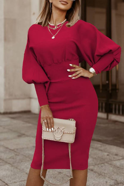 Batwing sleeve waist knitted slim dress