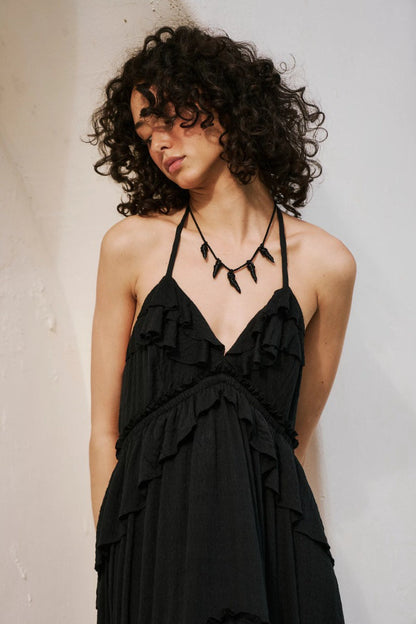 Solid Backless Ruffle Patchwork Boho Dress