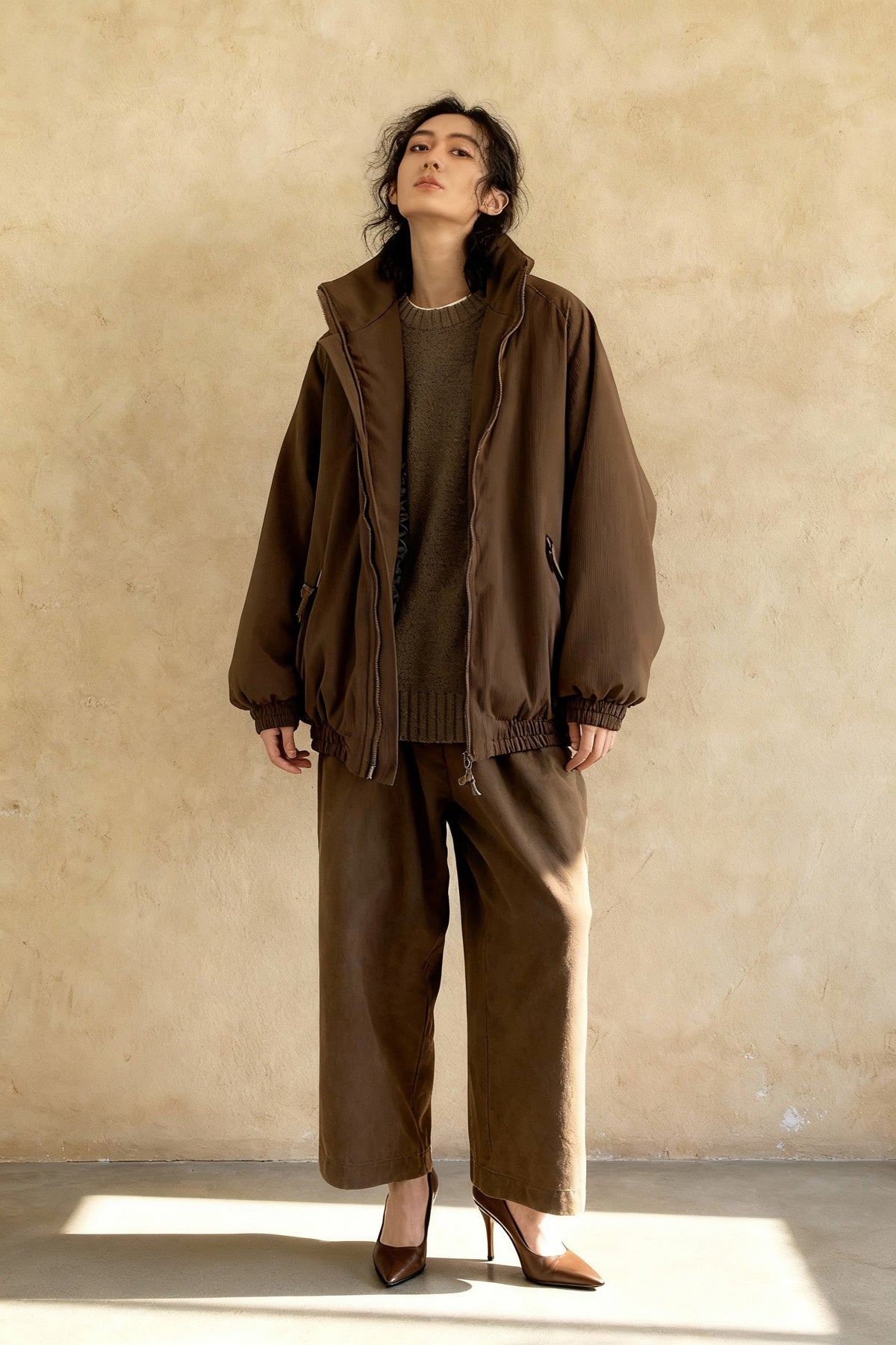Ribbed High Neck Jacket