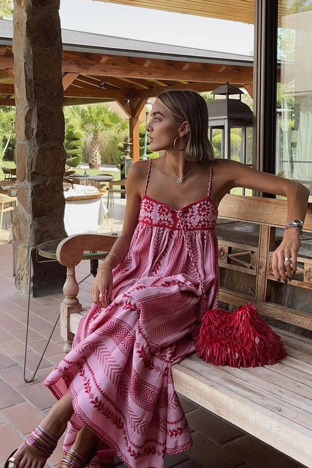 Crochet Knit Spaghetti Strap Boho Dress