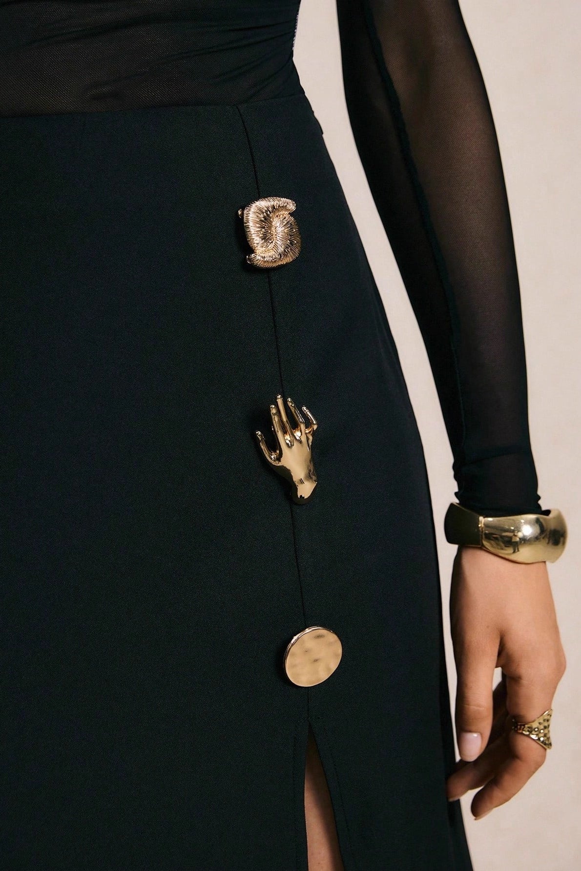 Metal Buckle High Waisted Slim Split Skirt