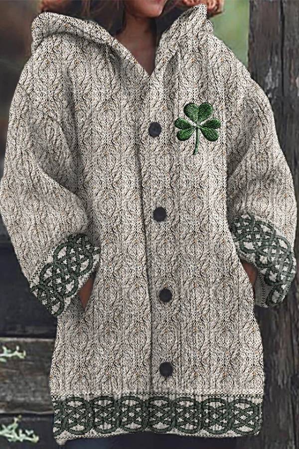 Women's Irish Celtic Knot Jacquard Hooded Sweater