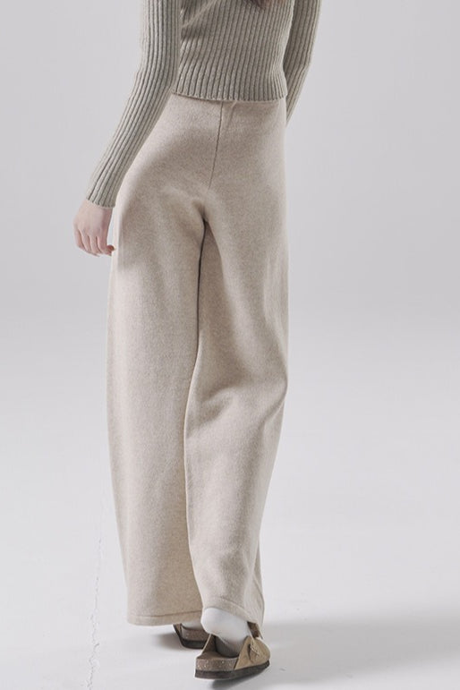 Solid Wool Straight Leg Knit Pants