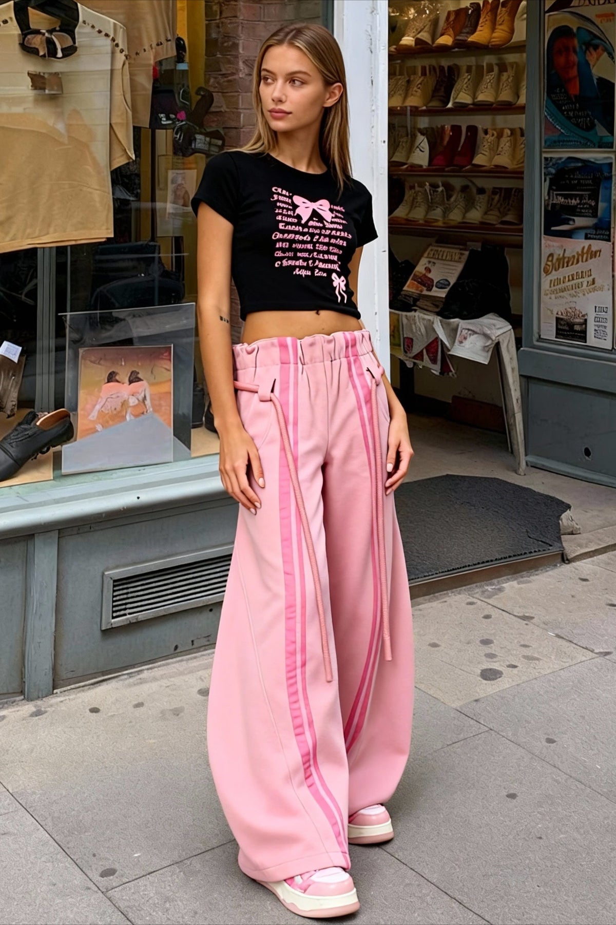 Streetwear Drawstring High-Waist Wide Pants