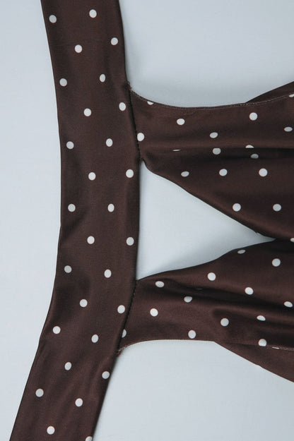 Polka Dot Lace Trim Backless Tie Tube Halter Top