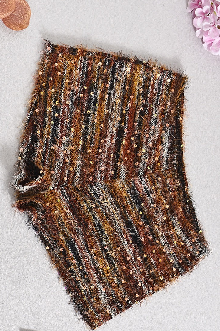 Striped Colorblock Sequin Elastic Waist Casual Shorts