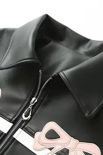 Vintage Faux Leather Bow Jacket