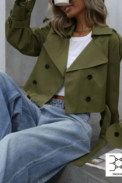 Double-breasted short belted trench coat